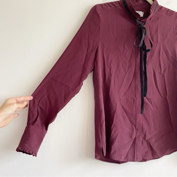 Frame Ruffle Neck Contrast Tie Silk Blouse XS burgundy Edwardian renaissance red - Picture 8 of 14